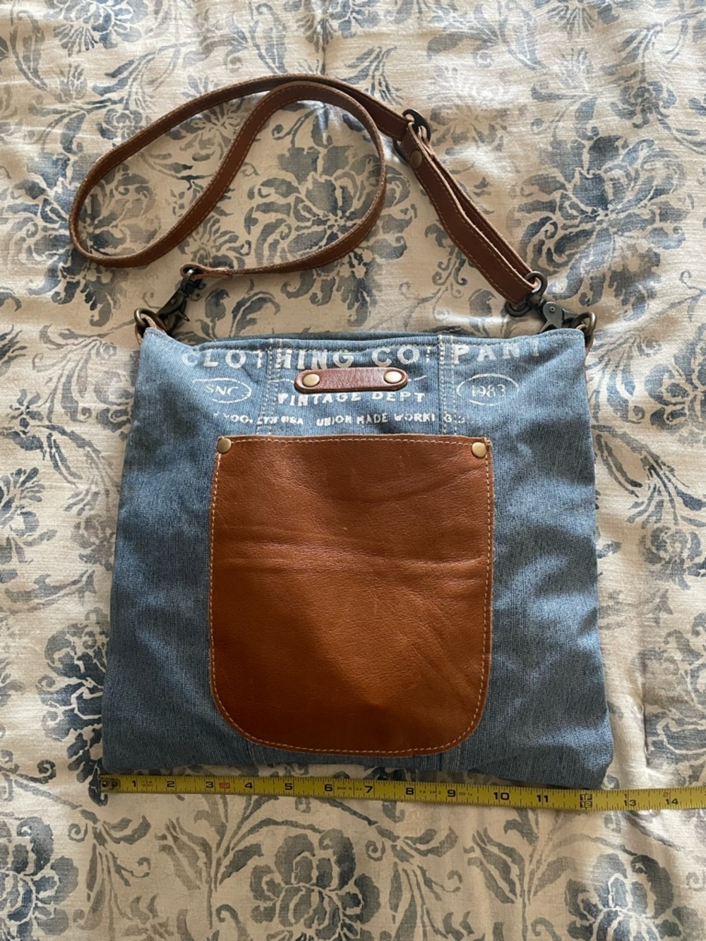 Denim and Brown Leather Messenger Bag – Casual Crossbody